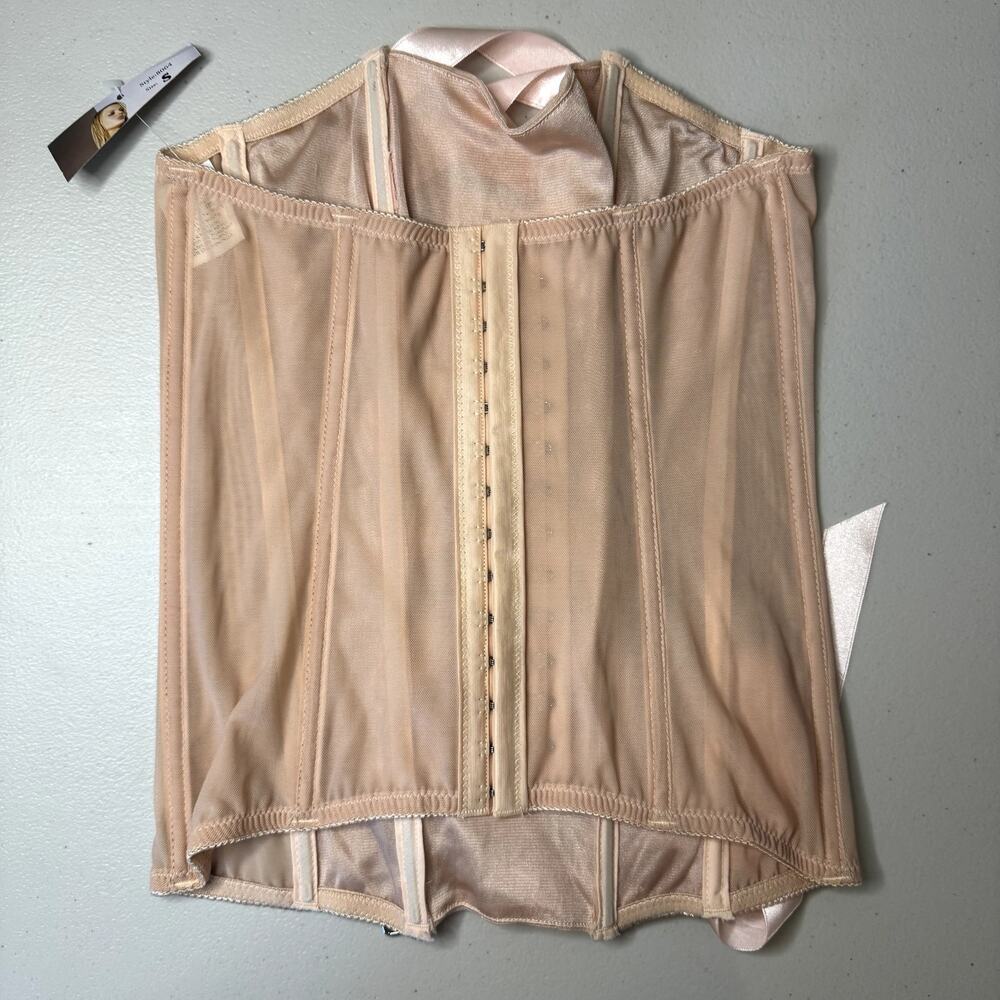 Leg Avenue Tan Corset Top with Pink Ribbon - Picture 3 of 5